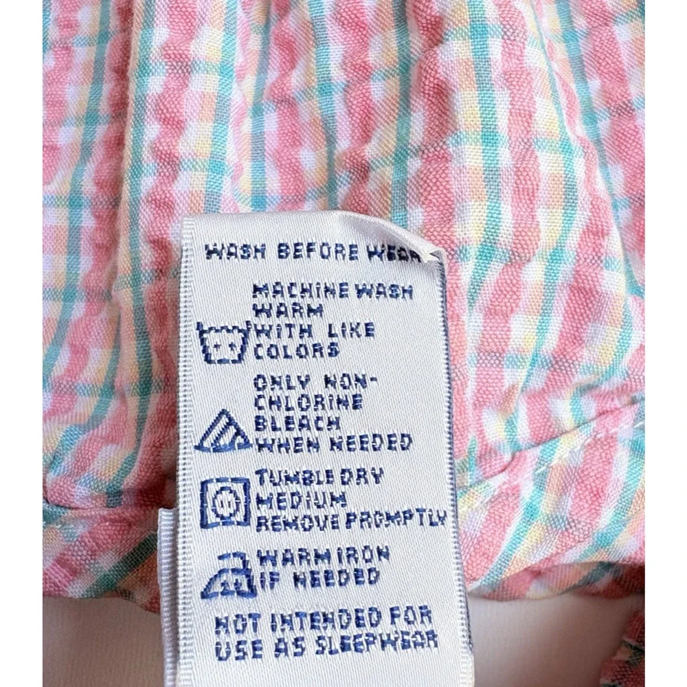 OshKosh B'Gosh 3-6 Months Seersucker Plaid Dress Top Bloomer Set Flower Pink